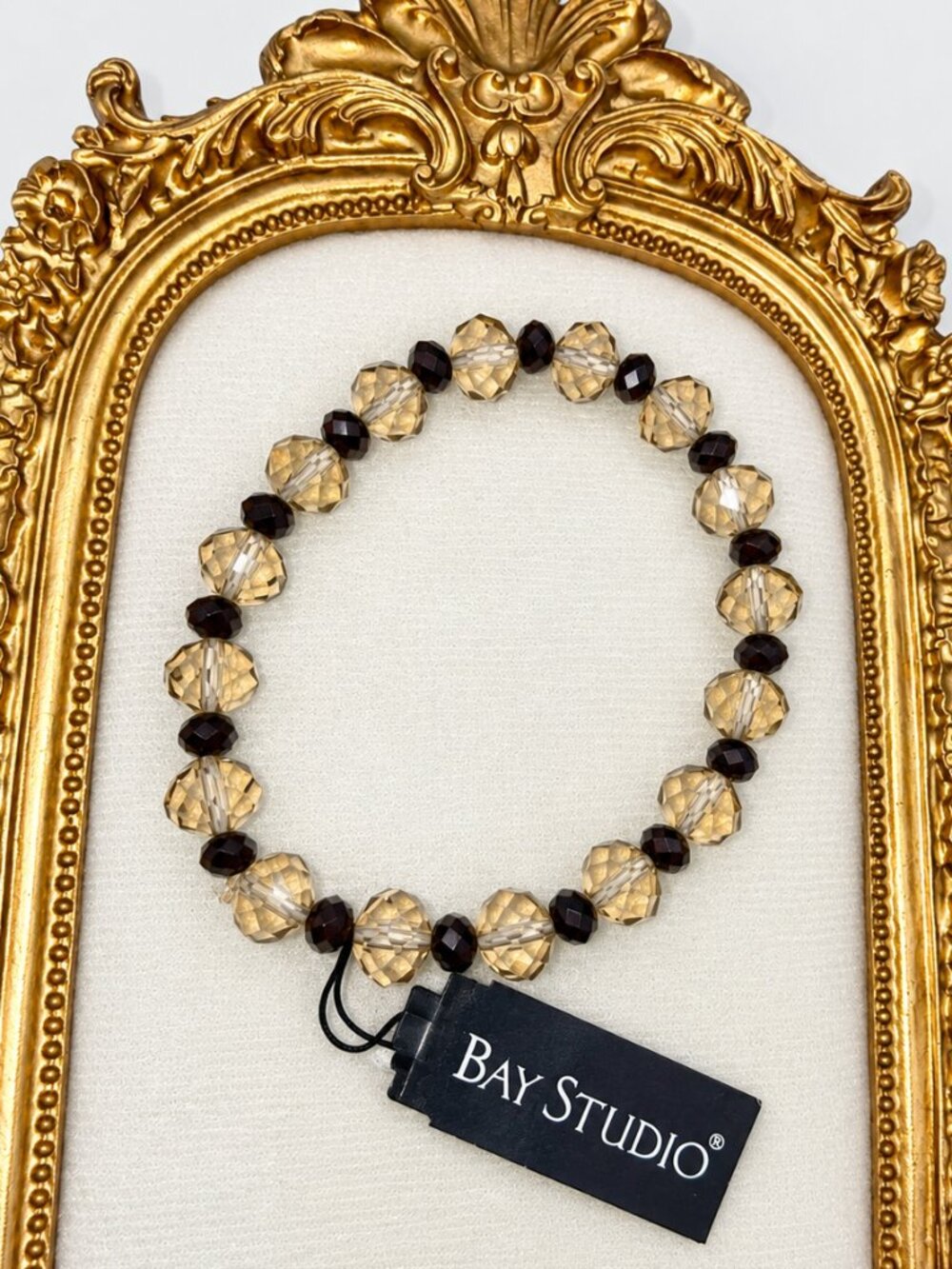 Bay Studio NWT Faceted Beaded Stretch Bracelet Brown Champagne Gold